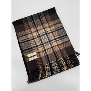 Runway by Echo Brown Plaid Oversized Fringed Wrap Scarf One Size Acrylic Shawl
